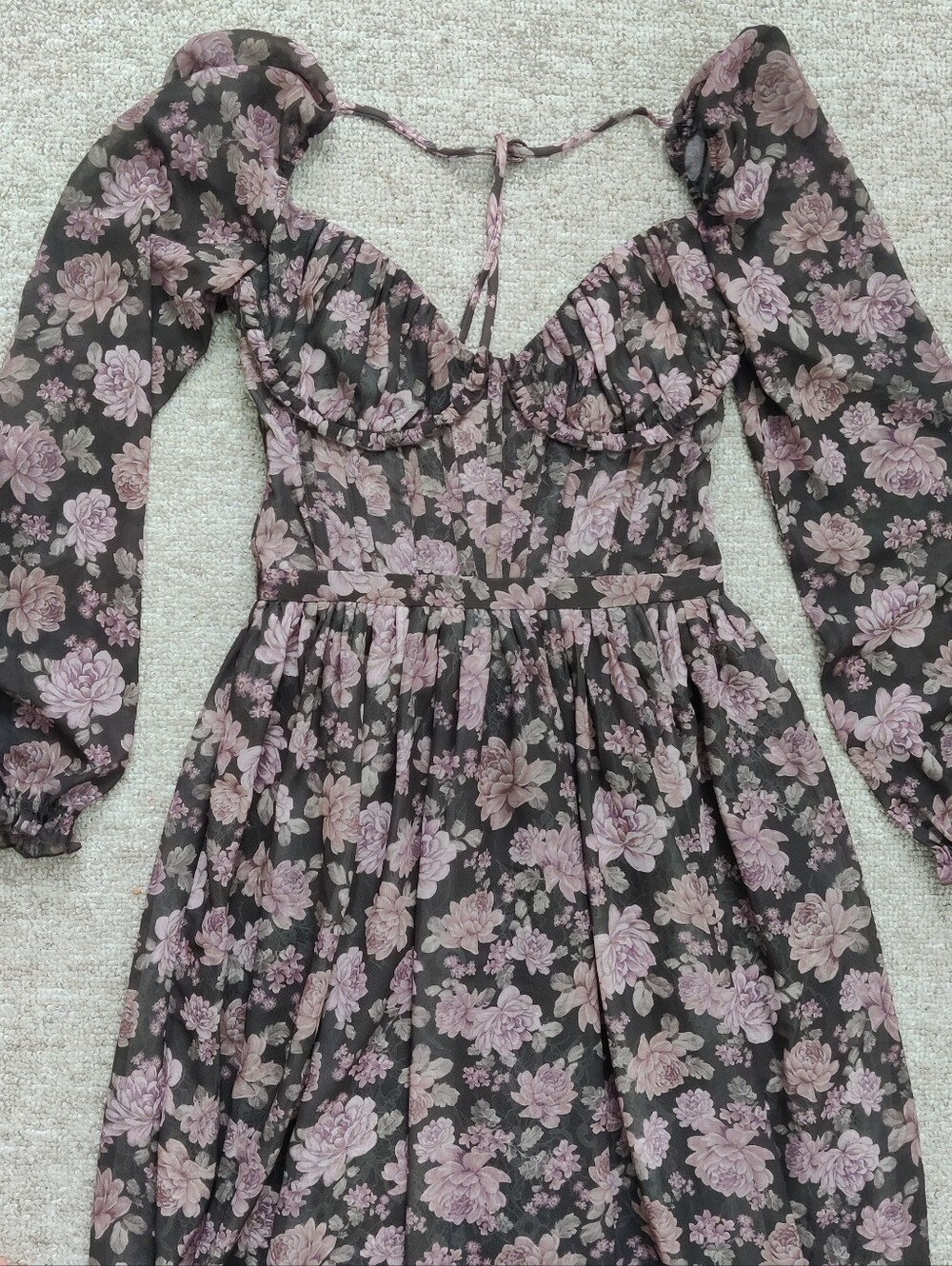 V. Chapman Black Floral Maxi Dress with Pink Accents - Picture 3 of 11